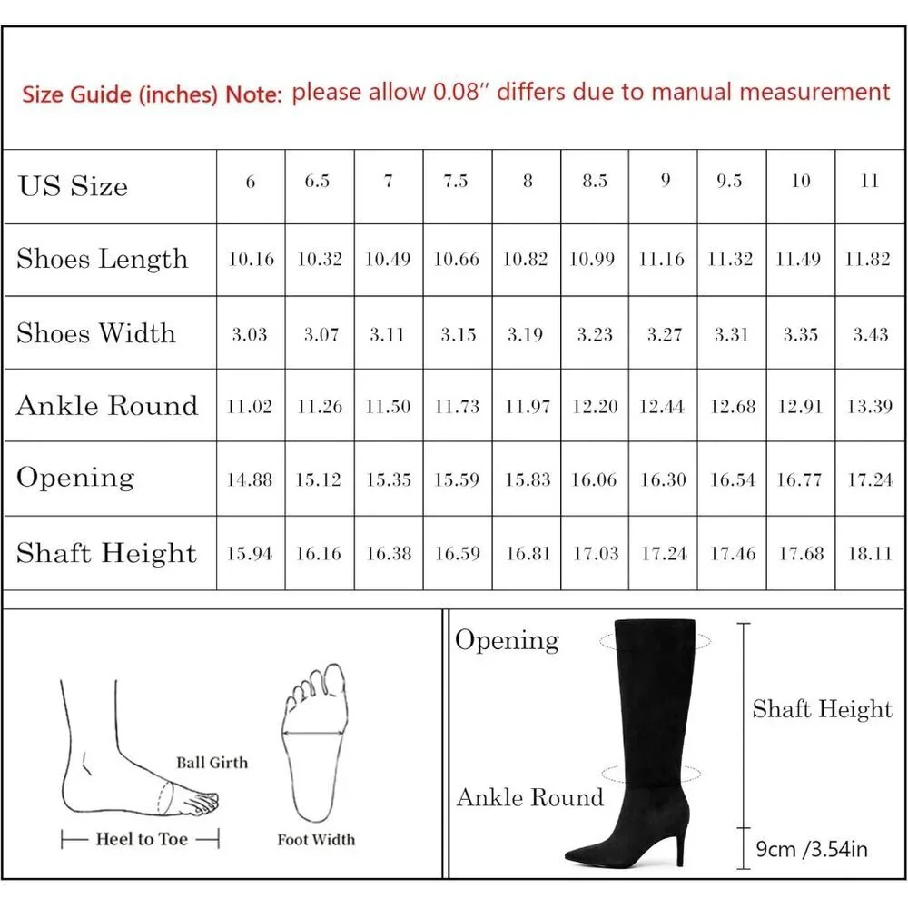 Women Black Suede Faux Leather Pointed Toe Tall Stiletto Heel Zipper Dress Boot
